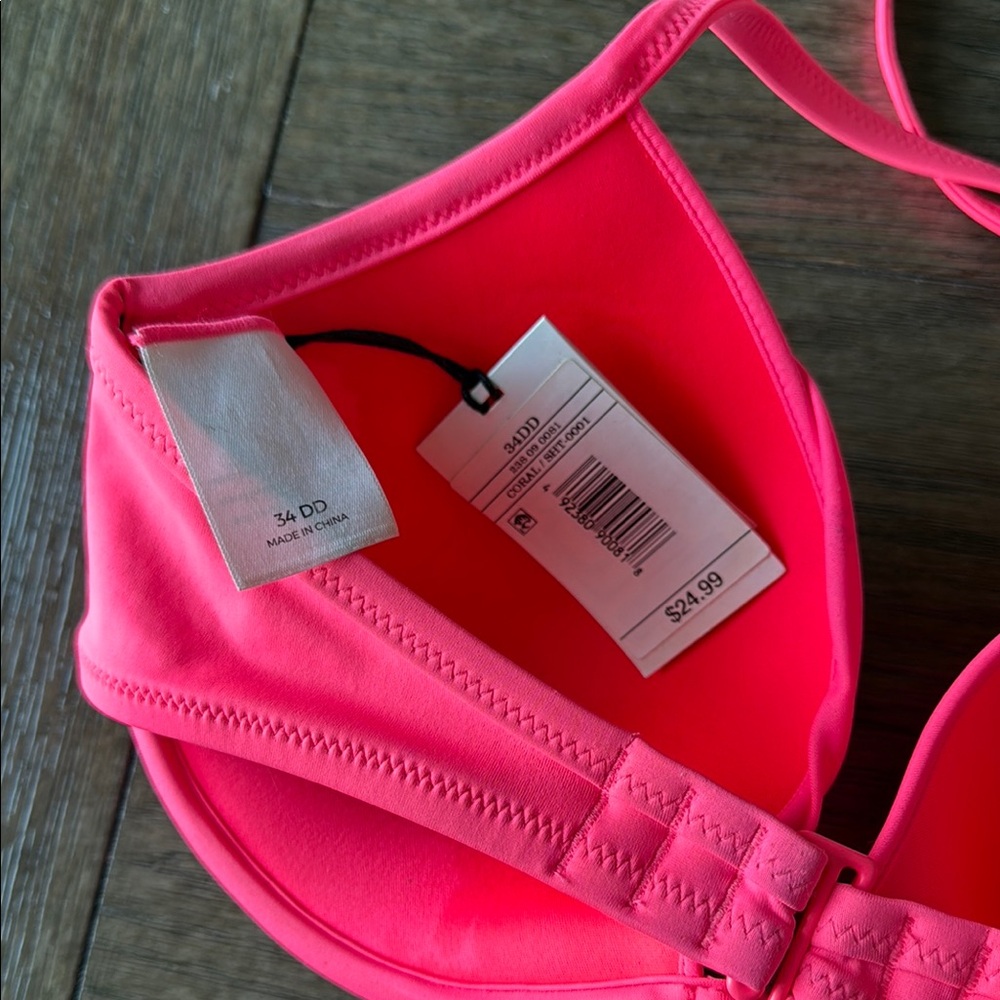 Shade & Shore Pink Bikini Top with Adjustable Halter Ties - Picture 5 of 7